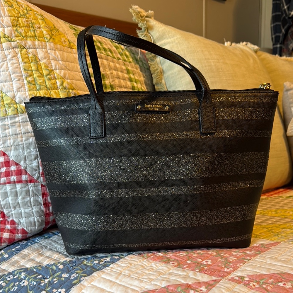 Kate Spade Black Glitter Tote Bag